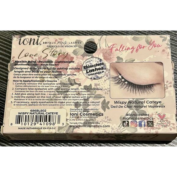 NEW Ioni 3D Faux mink Wispy Natural Cateye “Falling For You” Rhinestone Lashes - Picture 3 of 4